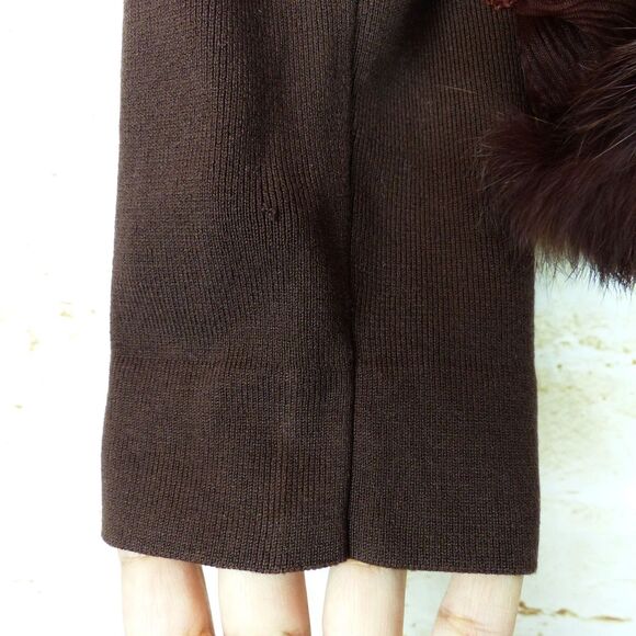 VTG Joseph A. Cardigan Women XL Brown Silk Blend Faux Fur Trim Crop Sweater Y2K - Picture 8 of 13